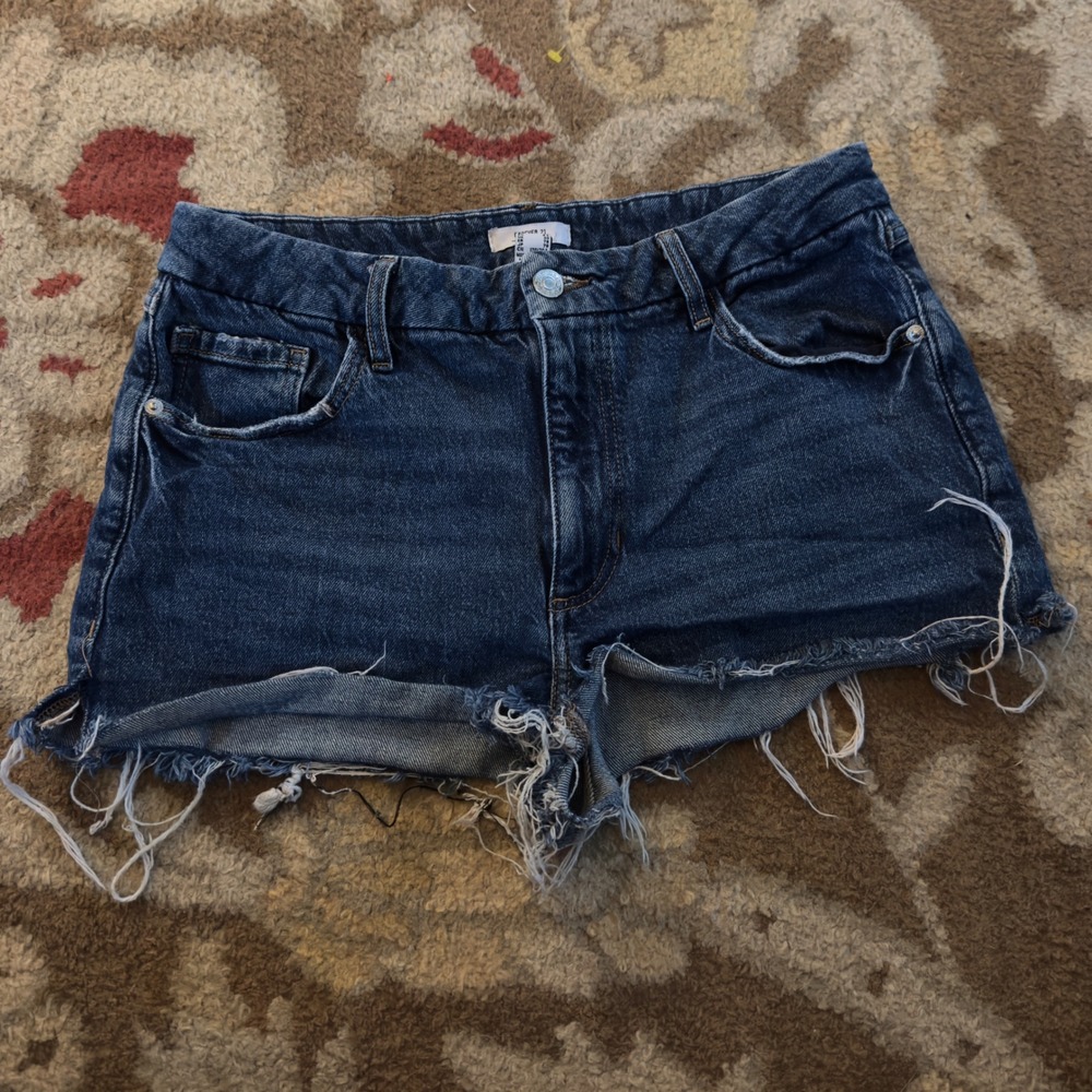 Forever 21 Premium‎ Denim Cutoff Shorts Dark Wash Raw Hem Blue Size 30